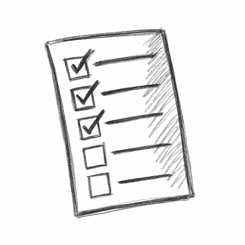Sketch of paper with checkmarks