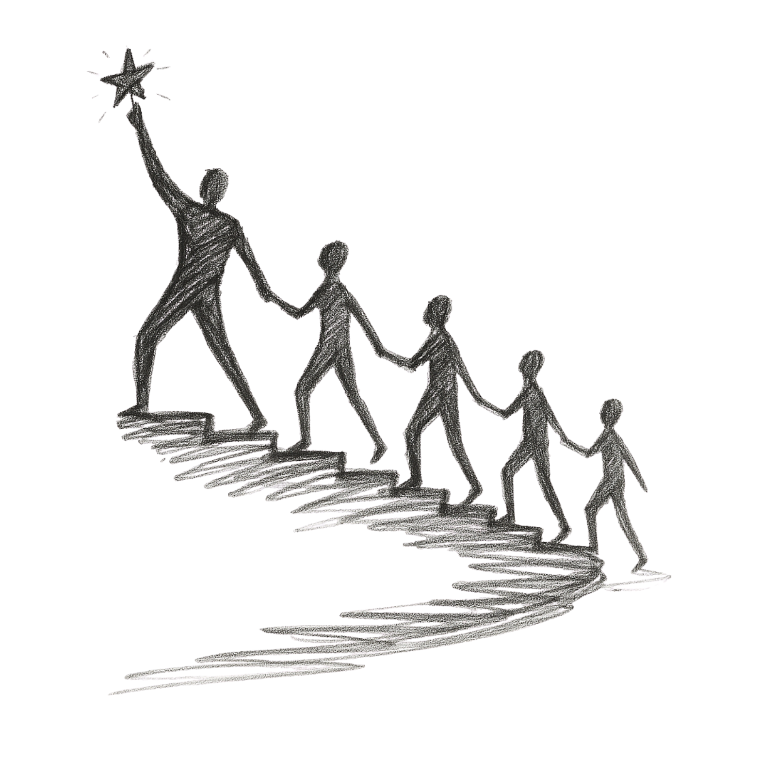 Digital sketch of people climbing stairs reaching a star